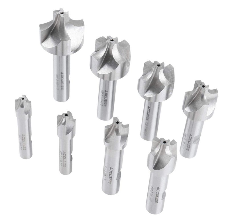 Accusize Industrial Tools H.S.S. Corner Rounding End Mill Set Size from 1/16'' to 3/8'', 8 Pcs, 1011-0008 - Image 1